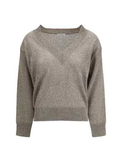 Brunello Cucinelli Women Sparkling Linen Sweater In Brown