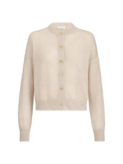Brunello Cucinelli Women's Sparkling Mohair And Wool Cardigan With Monili In Brown