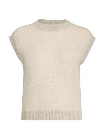 Brunello Cucinelli Sparkling Mohair And Wool Knit T-shirt With Monili In Neutral