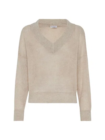 Brunello Cucinelli Women's Sparkling Mohair And Wool Sweater In Beige