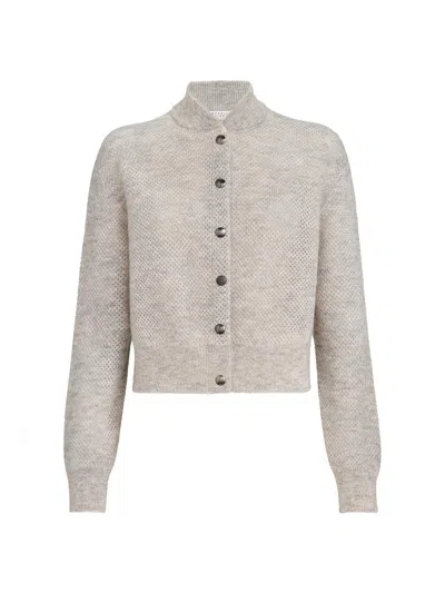 Brunello Cucinelli Sparkling Mohair Double-knit Net Cardigan In Brown