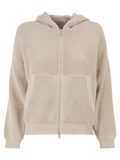 Brunello Cucinelli Women Sparkling Net Cotton Cardigan With Hood In Pink