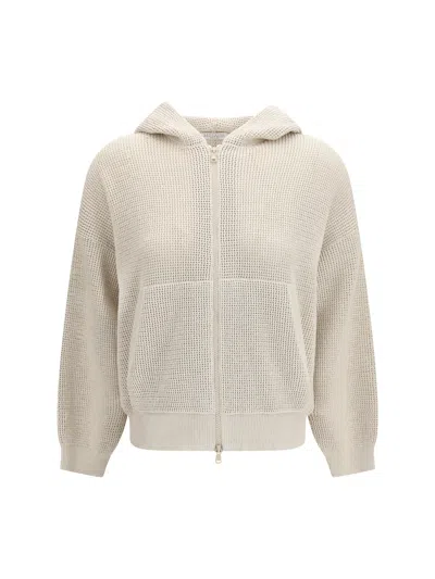 Brunello Cucinelli Women Sparkling Net Cotton Hooded Cardigan In White