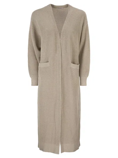 Brunello Cucinelli Women Sparkling Net Long Cardigan In Cotton In Brown