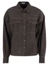 Brunello Cucinelli Women Sparkling No-fade Denim Shirt With Shiny Flap Detail In Black