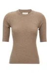 Brunello Cucinelli Shimmering Ribbed Crew Neck T-shirt In Brown