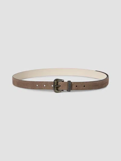 Brunello Cucinelli Women's Sparkling Textured Leather Belt With Monili In Bark