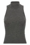 Brunello Cucinelli Sleeveless High Neckline Ribbed Top In Gray