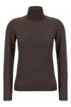 Brunello Cucinelli Sparkling Cashmere And Silk Lightweight Turtleneck Sweater In Brown