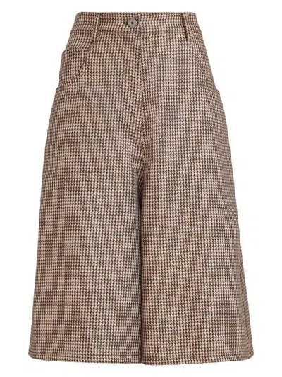 Brunello Cucinelli Women's Sparkling Virgin Wool Houndstooth Long Bermuda Shorts With Monili In Brown