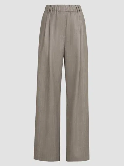 Brunello Cucinelli Sparkling Virgin-wool Pinstripe Track Trousers With Monili In Brown