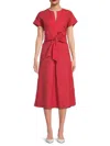 Brunello Cucinelli Women's Splitneck Belted Midi Dress In Red