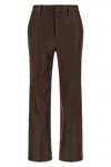 Brunello Cucinelli Stretch Nappa Leather Square Cigarette Trousers With Jewellery In Brown