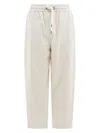 Brunello Cucinelli Cropped White Trousers With Adjustable Waistband In Neutral