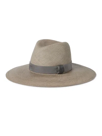 Brunello Cucinelli Women's Straw Fedora With Precious Leather Band In Green
