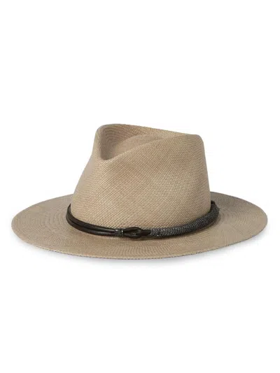 Brunello Cucinelli Women's Straw Fedora With Precious Leather Band In Sand