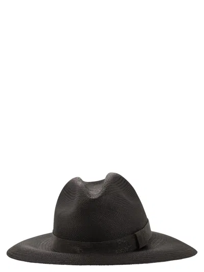Brunello Cucinelli Straw Hat With Precious Band In Black