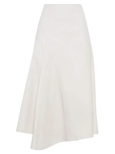 Brunello Cucinelli Women's Stretch Cotton Cover Asymmetric Midi Skirt In White