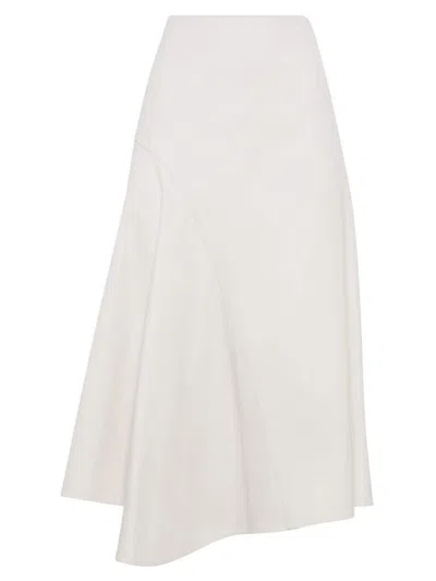 Brunello Cucinelli Women's Stretch Cotton Cover Asymmetric Midi Skirt In Snow