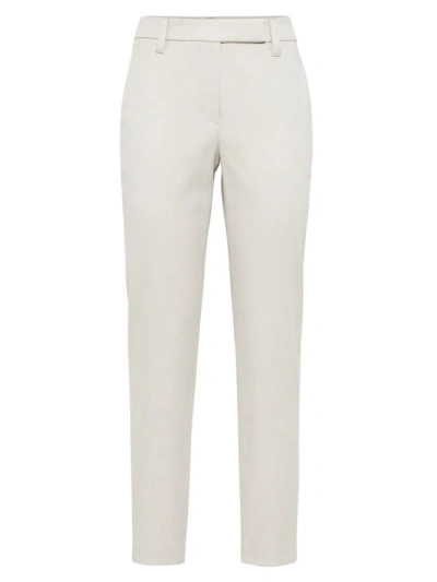 Brunello Cucinelli Women's Stretch Cotton Cover Slim Fit Trousers In White