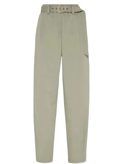 Brunello Cucinelli Women Stretch Cotton Gabardine Baggy Belted Pull On Pants In Multicolor