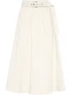 Brunello Cucinelli Women Stretch Cotton Gabardine Belted Circle Skirt In White