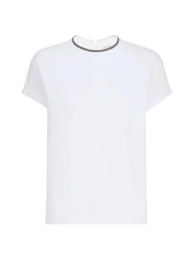 Brunello Cucinelli Women's Stretch Cotton Jersey T Shirt With Monili In White