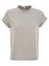 Brunello Cucinelli Women Stretch Cotton Jersey T-shirt With Precious Faux-layering
