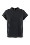 Brunello Cucinelli Short-sleeved T-shirt With Rolled Sleeves And Keyhole Detail In Black