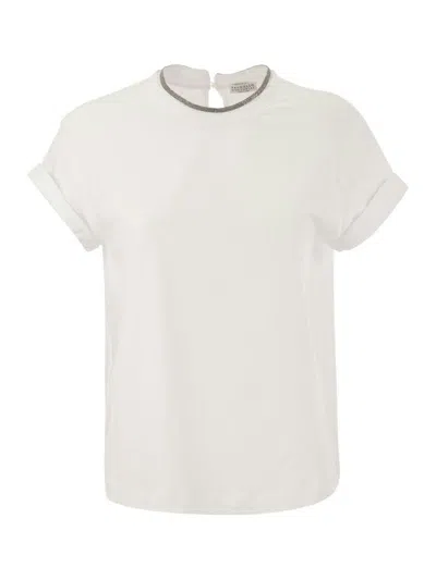 BRUNELLO CUCINELLI WOMEN'S STRETCH COTTON JERSEY T-SHIRT WITH PRECIOUS FAUX-LAYERING