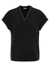 Brunello Cucinelli Women Stretch Cotton Jersey T-shirt With Precious Neckline In Black