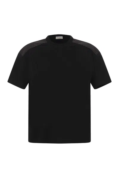 Brunello Cucinelli Women's Stretch Cotton Jersey T-shirt With Shiny Shoulders In Black