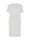 Brunello Cucinelli Women's Stretch Cotton Lightweight French Terry Dress With Shiny Cuff Detail In Stone Grey