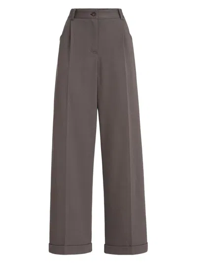 Brunello Cucinelli Women's Stretch Cotton Lightweight French Terry Wide Track Trousers In Gray