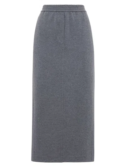 Brunello Cucinelli Women's Stretch Cotton Lightweight Midi Skirt In Lead