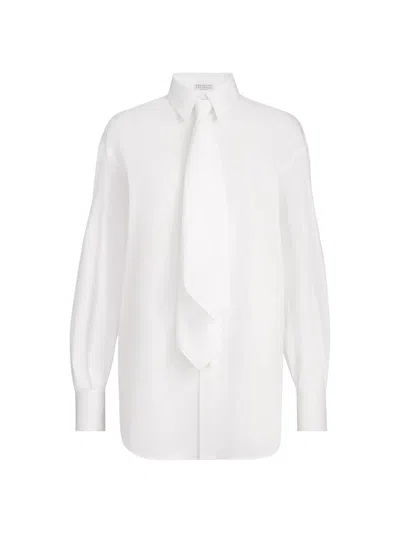 Brunello Cucinelli Tie-detailed Oversized Shirt In White