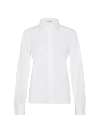 Brunello Cucinelli Women's Stretch Cotton Poplin Shirt In White