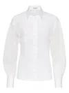 Brunello Cucinelli Stunning White Stretch Cotton Poplin Shirt With Light Knit Sleeves And Necklace In White