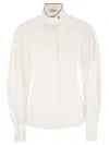 Brunello Cucinelli Stretch Cotton Poplin Shirt With Shiny Collar Detail Clothing In White