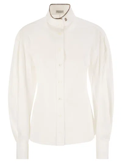 BRUNELLO CUCINELLI BRUNELLO CUCINELLI WOMEN STRETCH COTTON POPLIN SHIRT WITH SHINY COLLAR DETAIL
