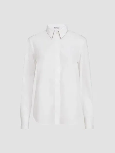 Brunello Cucinelli Embellished Cotton-blend Shirt In White