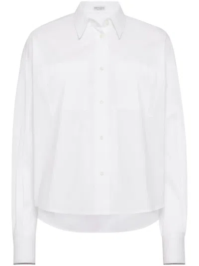 BRUNELLO CUCINELLI BRUNELLO CUCINELLI WOMEN STRETCH COTTON POPLIN SHIRT WITH `SHINY` CUFFS