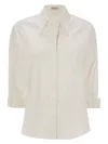 Brunello Cucinelli Women's Stretch Cotton Poplin Shirt With Shiny Trim In White