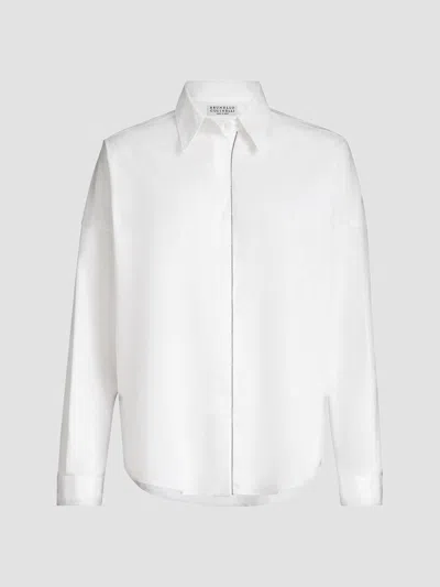 Brunello Cucinelli Monile Bead-trimmed Cotton Poplin Shirt In White