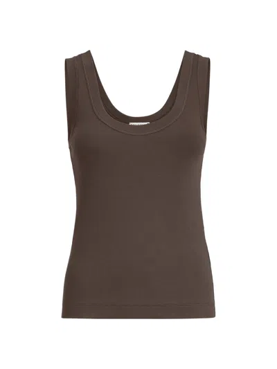 Brunello Cucinelli Women's Stretch Cotton Ribbed Jersey Top With Monili In Brown
