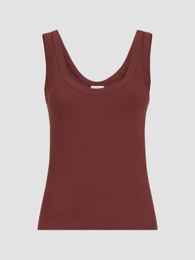 Brunello Cucinelli Stretch-cotton Ribbed Jersey Top With Monili In Brown