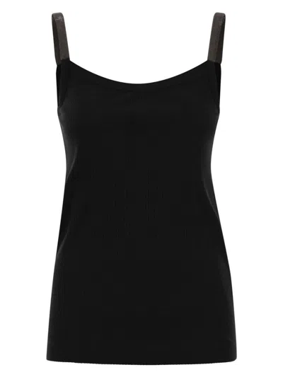 BRUNELLO CUCINELLI WOMEN'S STRETCH COTTON RIBBED JERSEY TOP WITH PRECIOUS STRAPS