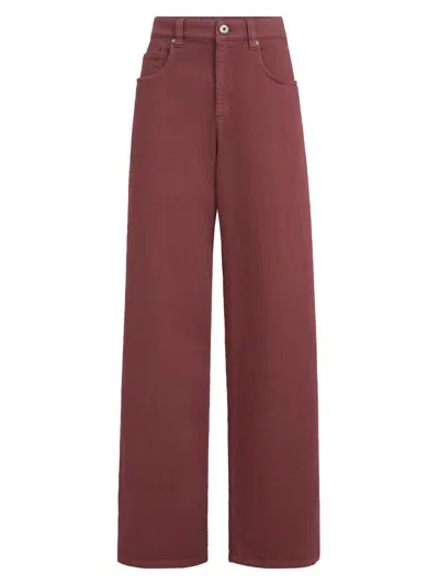 Brunello Cucinelli Denim Trousers With Monili In Brown