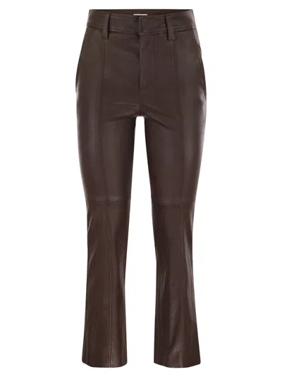 BRUNELLO CUCINELLI BRUNELLO CUCINELLI WOMEN STRETCH NAPPA LEATHER SQUARE CIGARETTE TROUSERS WITH JEWELLERY