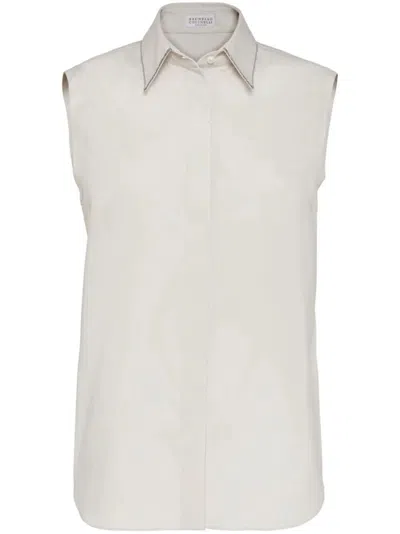Brunello Cucinelli Women Stretch Poplin Shirt In White
